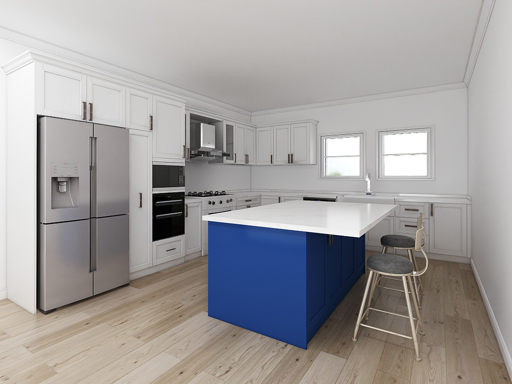 Modern Residential Kitchen Project In the USA. Popular Shaker Design With Lacquer Finish Solid Wood Kitchen Cabinets.