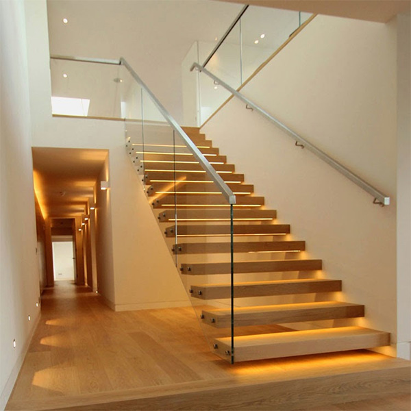 Modern Floating Staircase Indoor Wooden Staircase Design with Stainless Steel/Carbon Steel Metal Invisible Stringer 