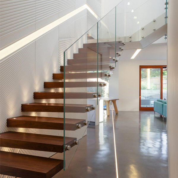 Modern Floating Staircase Indoor Wooden Staircase Design with Stainless Steel/Carbon Steel Metal Invisible Stringer 