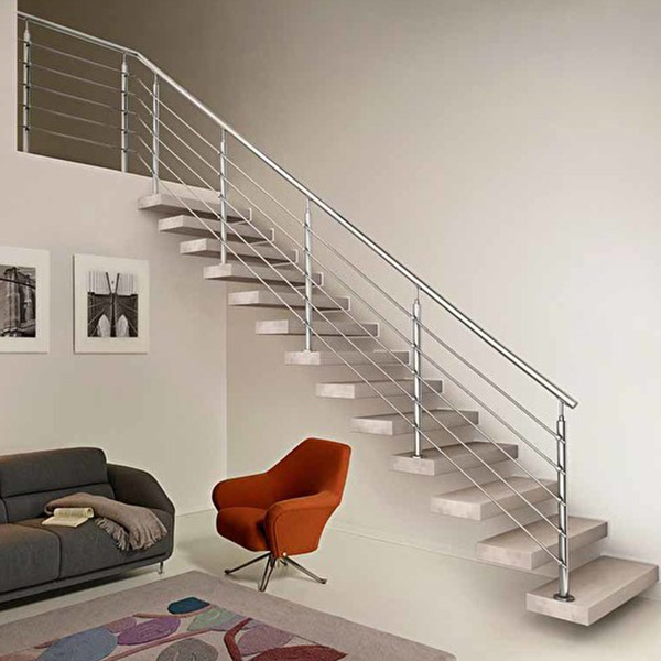 Residential/Commercial Prefabricated Modern Metal Rod/Cable Railing Wooden Stairs Treads Floating Staircase Design 