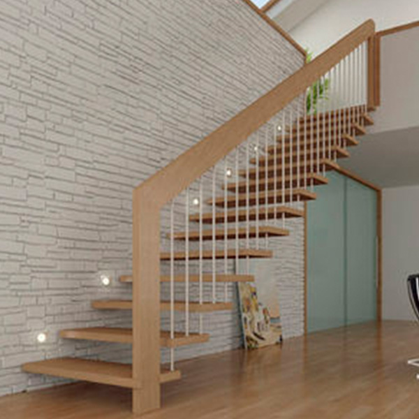 Anitique Style Customized One Side Stringer Floating Staircase Design With  Metal/Stainless Steel Rod/Cable Balustrade