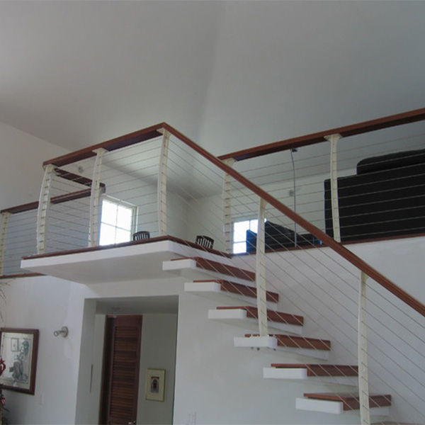 Anitique Style Customized One Side Stringer Floating Staircase Design With  Metal/Stainless Steel Rod/Cable Balustrade