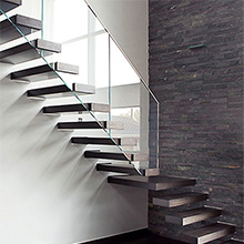 A Grade Popular Prefabricated Wood Stair Treads Floating Staircase Design With Standoff Metal Glass Railing